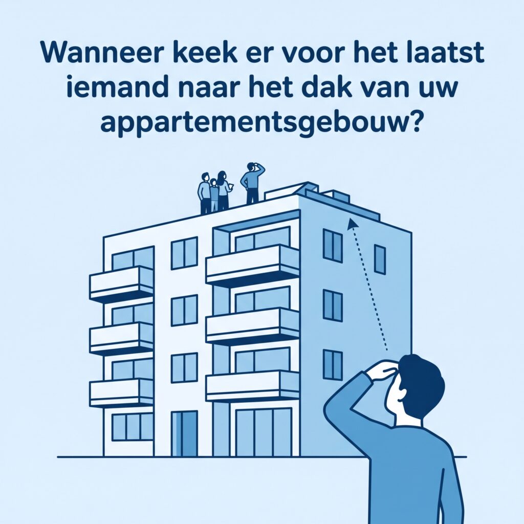 3 mannen staan op een dak van appartement een dichting te controleren