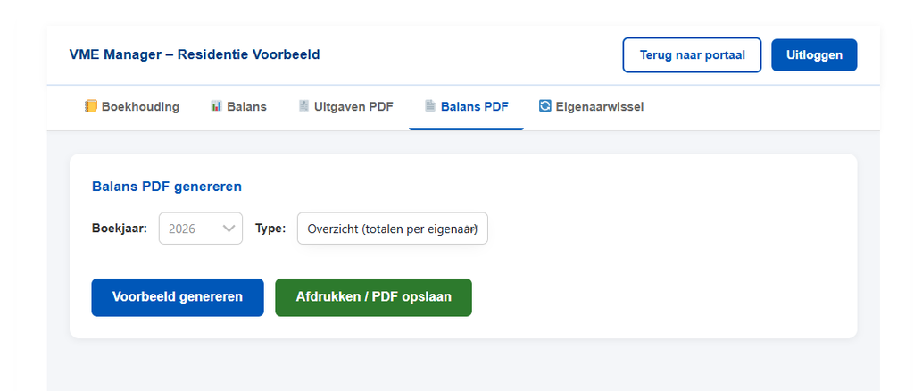 Uitgaven als PDF afdrukken met keuze van boekjaar en categorie