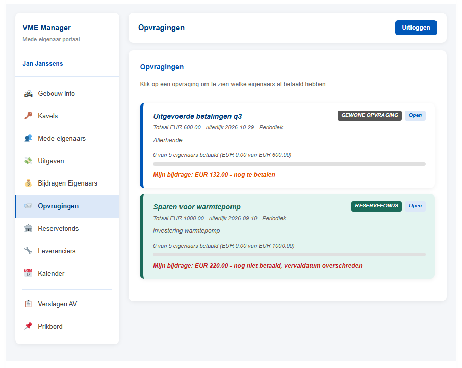 Opvraging met de status van de eigen bijdrage